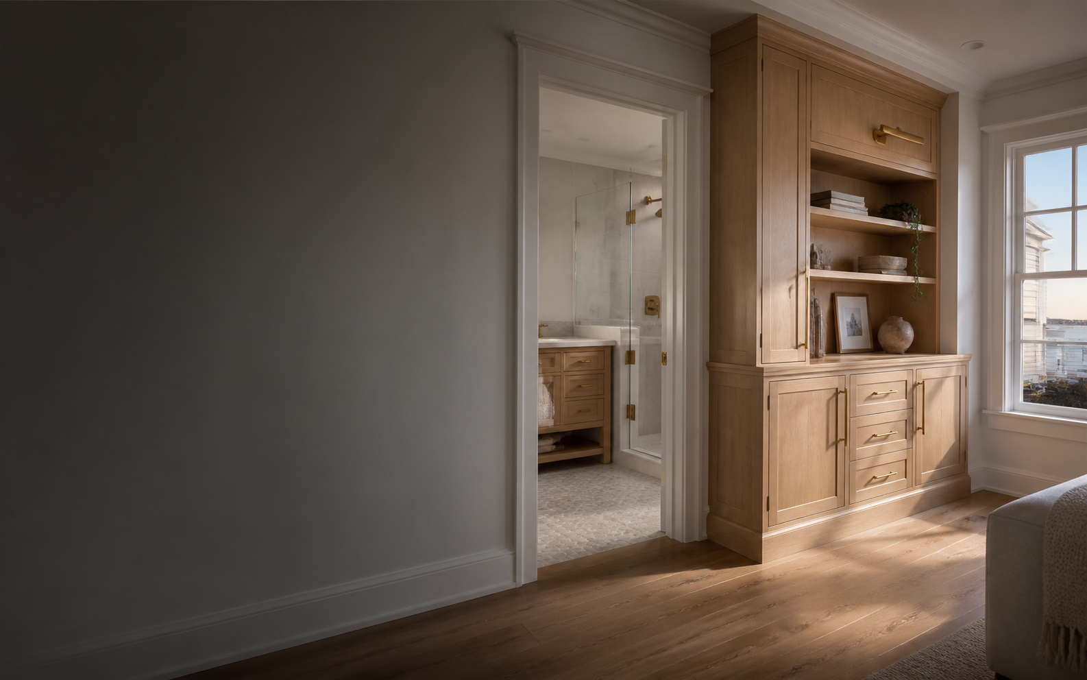 Warm, finely finished home interior illustrating custom home-improvement craftsmanship
